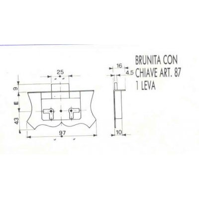 Serratura per mobili in stile CAS 1072/25 da incastrare in ferro BRUNITO