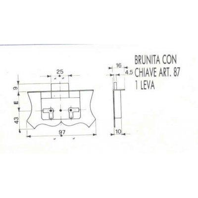 Serratura per mobili in stile CAS 1072/40 da incastrare in ferro BRUNITO