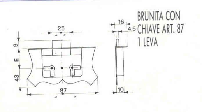 Serratura per mobili in stile CAS 1072/60 da incastrare in ferro BRUNITO