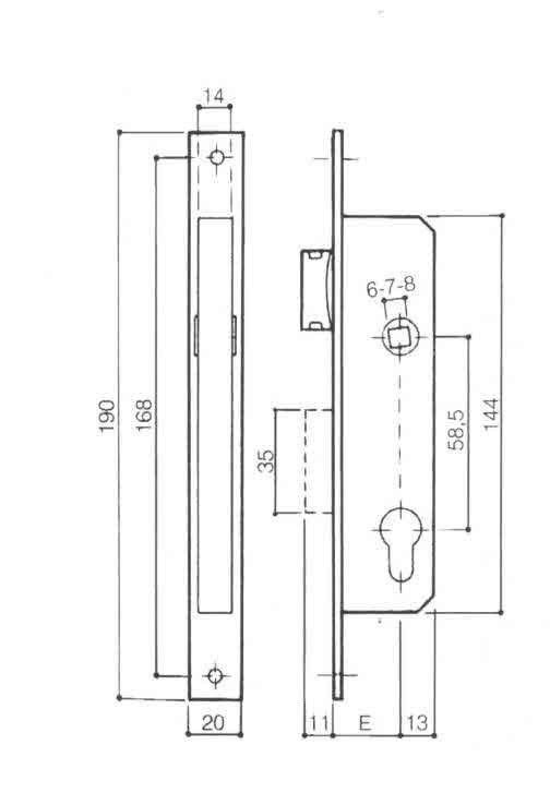Serratura PREFER 5311-27 da infilare con una mandata e scrocco reversibile foro sagomato tipo Yale