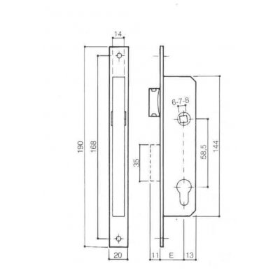 Serratura PREFER 5311-27 da infilare con una mandata e scrocco reversibile foro sagomato tipo Yale