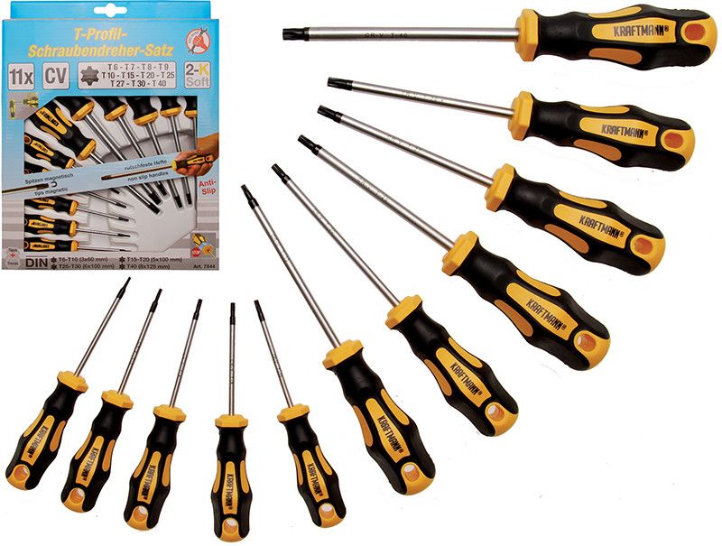 Set 11 cacciaviti Torx manico bicomponente TX6-TX40 BGS 78444