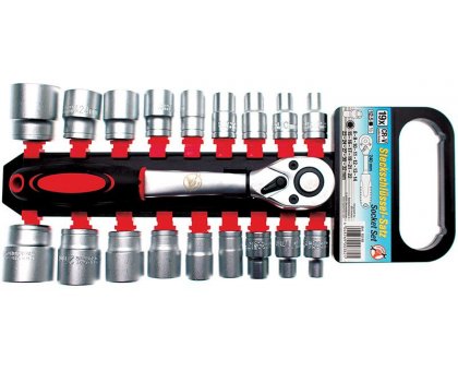 Set 19 pz cricchetto e bussole attacco 1/2' BGS 15110