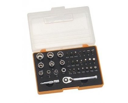 Set 33 pz cricchetto e bussole multimpronta attacco 1/4" in cassetta FERMEC BIT33