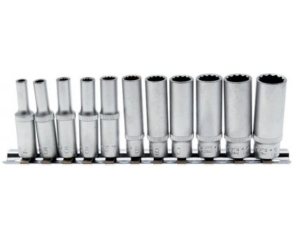 Set 11 pz bussole poligonali tipo lungo attacco 1/4" BGS 5251