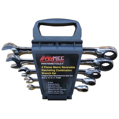 Serie 5 pz chiavi a cricco poligonali reversibili testa 15 gradi FERMEC BW519