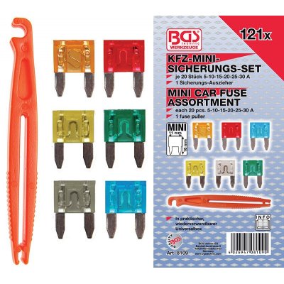 Assortimento 121 mini fusibili per auto BGS 8109