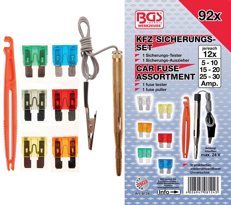 Assortimento 92 fusibili per auto BGS 8124