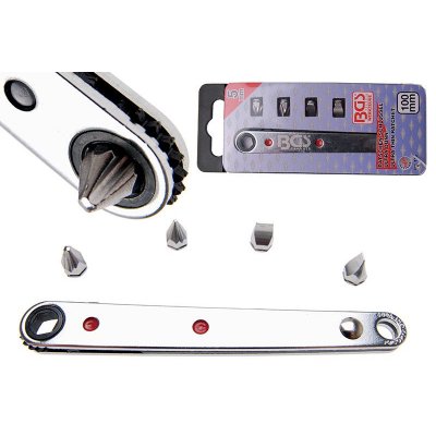 Cricchetto ultra sottile attacco 1/4' lunghezza mm 100 c/4 inserti BGS 115