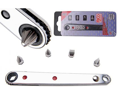 Cricchetto ultra sottile attacco 1/4' lunghezza mm 100 c/4 inserti BGS 115