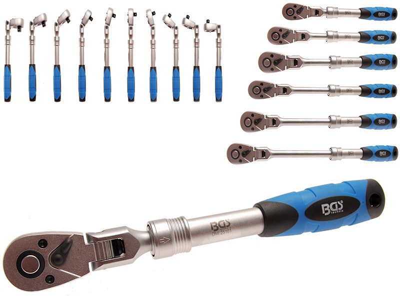 Cricchetto reversibile estensibile a testa snodata a 72 denti attacco 1/2" BGS 25107