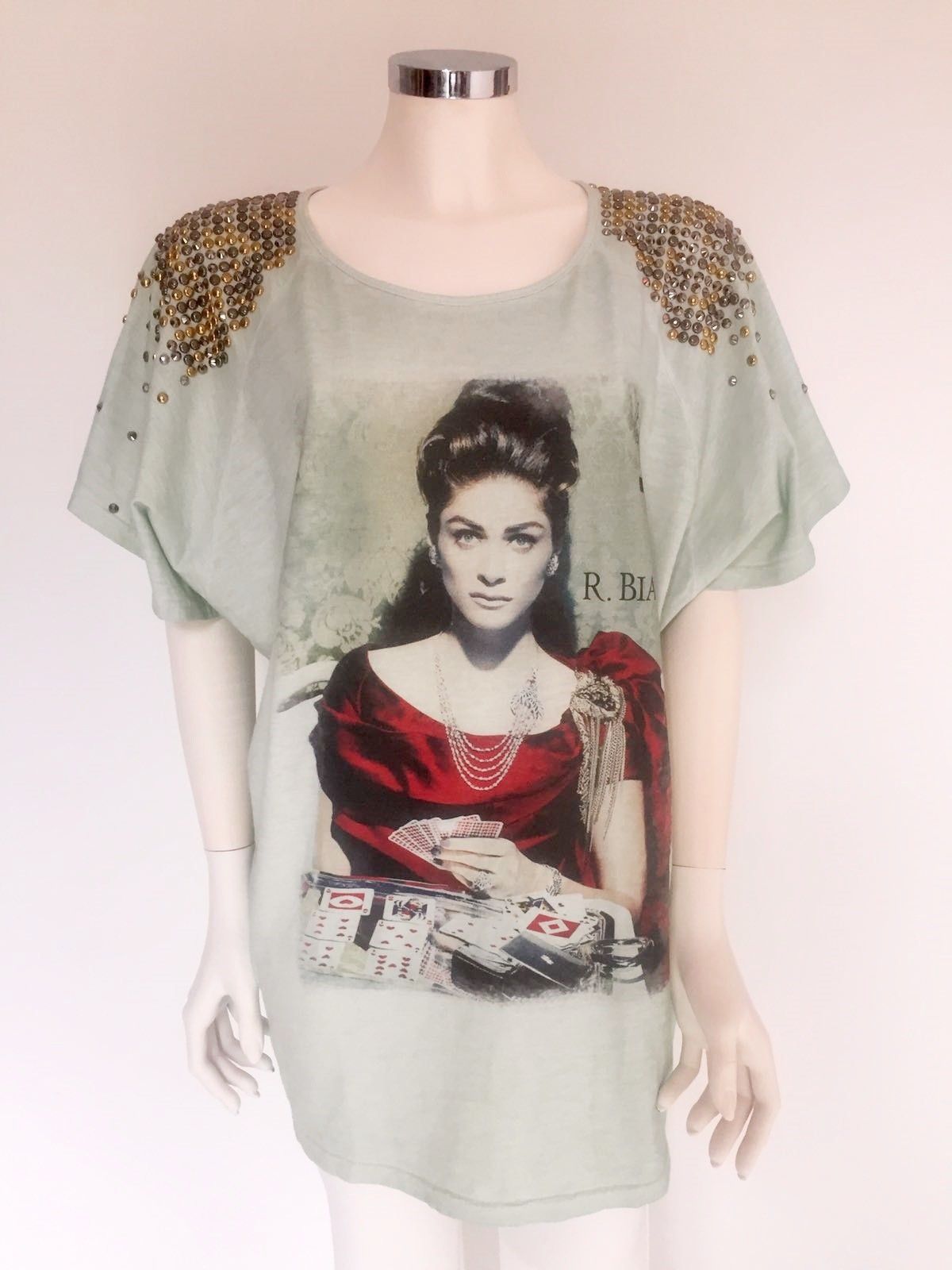 Roberta Biagi Short-Sleeve T-Shirt with Studs and Swarovski on Shoulder Cod.1123