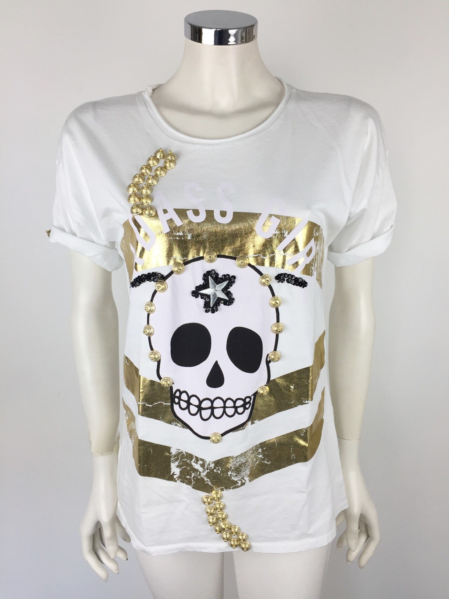 Gil Santucci Skull T-Shirt with Printed and Golden Applications Cod.F244