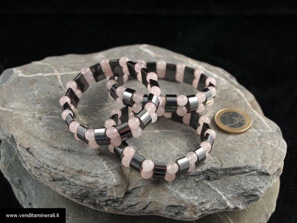 Braccialetto di ematite e quarzo rosa
