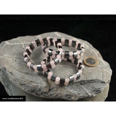 Braccialetto di ematite e quarzo rosa