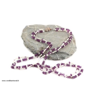 Collana di ametista - cristallo di rocca - perla coltivata d'acqua dolce
