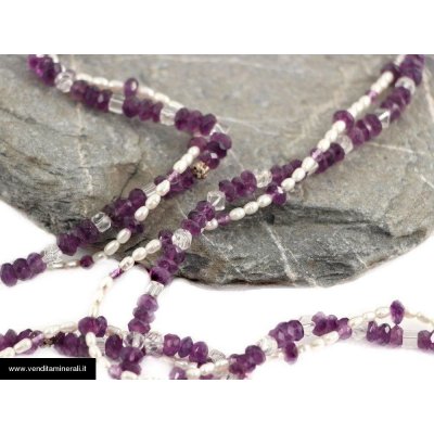 Collana di ametista - cristallo di rocca - perla coltivata d'acqua dolce