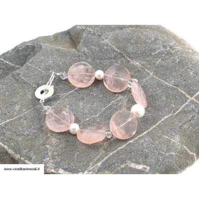 Bracciale al quarzo rosa con perle