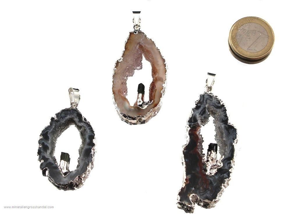 Ciondolo in agata con cristallo di tormalina - argento
