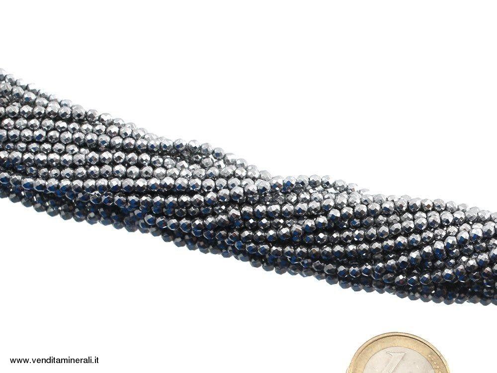 Ematite sfaccettata con contenitore platinizzato 3 mm