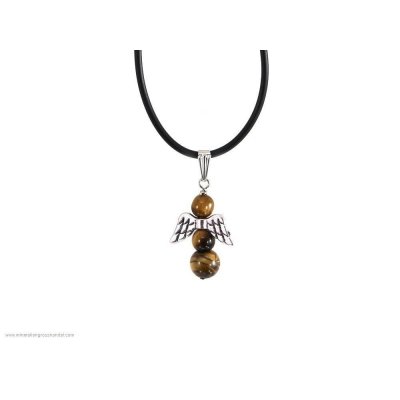 Ciondolo angelo occhio tigre su cinturino in caucciu'