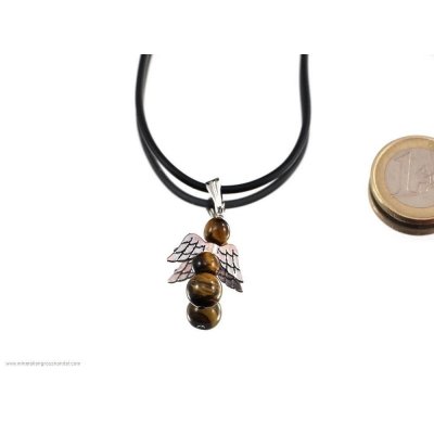 Ciondolo angelo occhio tigre su cinturino in caucciu'