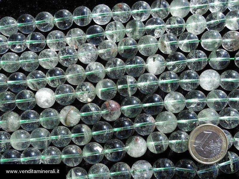 Cristallo di rocca - filo a sfera da 13 mm 'inclusione verde'