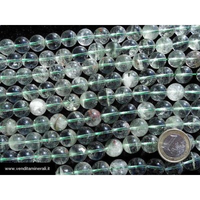 Cristallo di rocca - filo a sfera da 13 mm 'inclusione verde'
