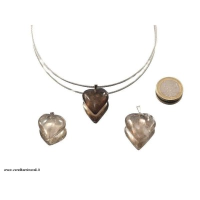 Pendente a cuore al quarzo fumé argentato - 1 pezzo