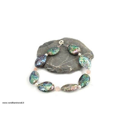 Collana di conchiglie Paua con quarzo rosa