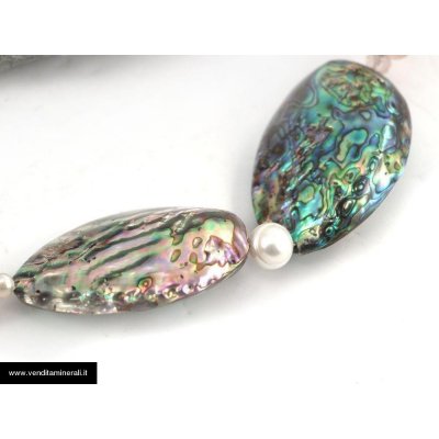 Collana di conchiglie Paua con quarzo rosa