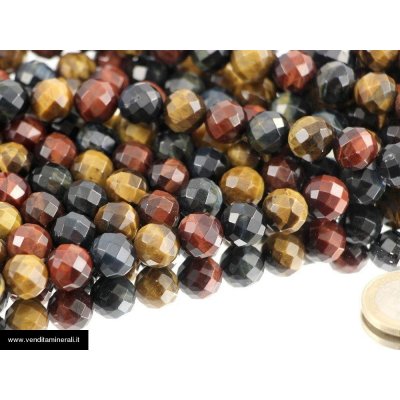 3 Sfere sfaccettate di colore - Occhio di tigre, occhio di falco, occhio di tigre rosso