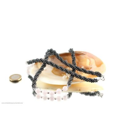 Tripla catena a sfere di ferro con sfere di quarzo rosa da 10 mm