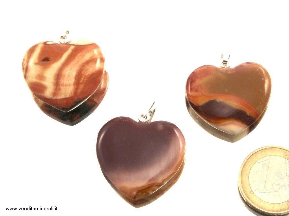 Ciondolo a cuore in diaspro policromico e argento 925