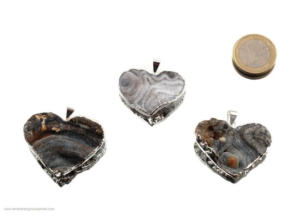 Ciondolo cuore in agata serpente argento / oro