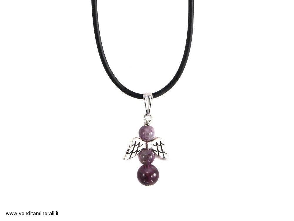 Ciondolo angelo ametista su cinturino in caucciu'
