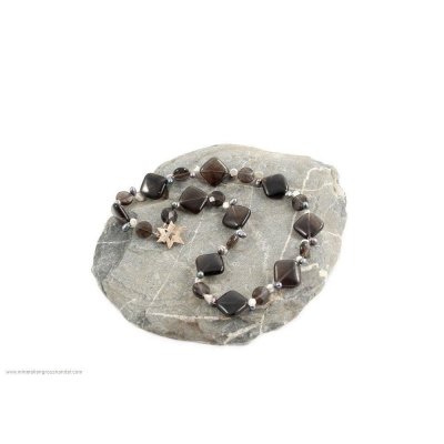 Lamelle d'Ossidiana - collana di perle d'acqua dolce