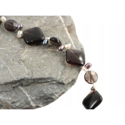 Lamelle d'Ossidiana - collana di perle d'acqua dolce