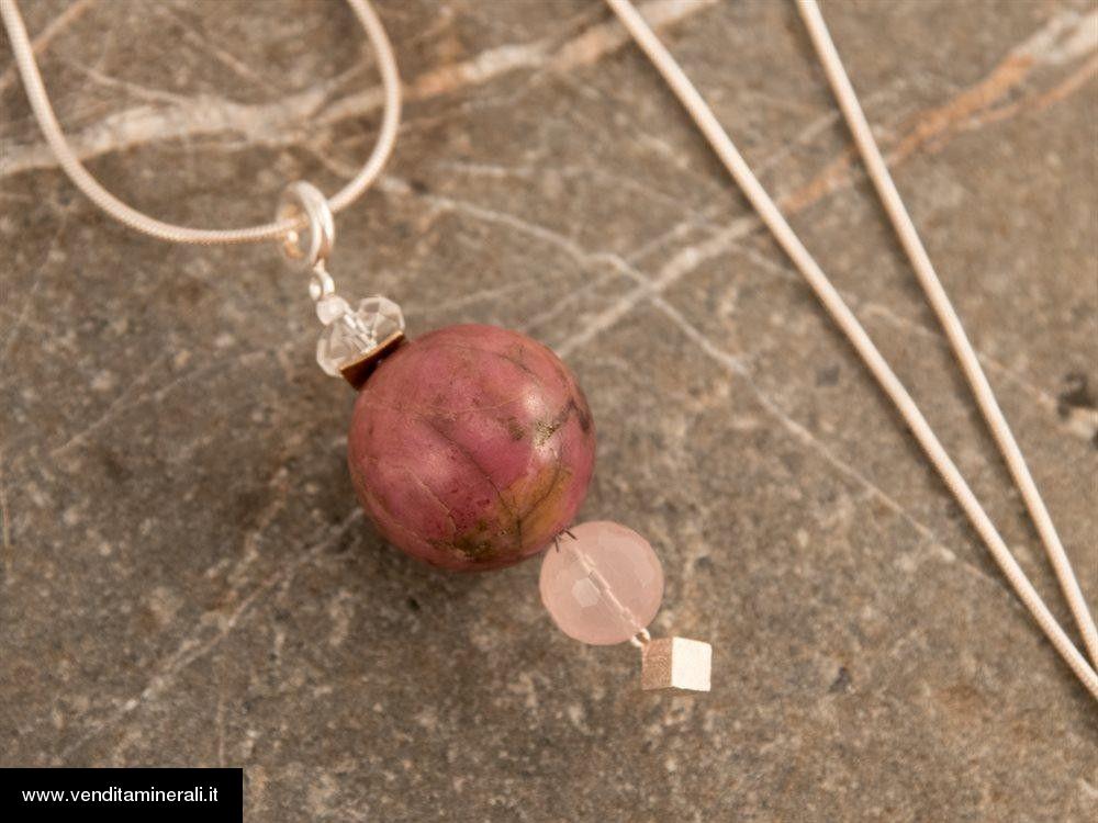 Pendente in rodonite con quarzo rosa