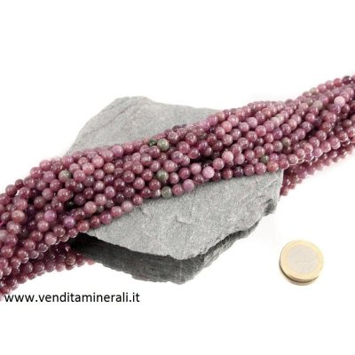 Collana di tormalina a sfera rosso / anguria 6 mm