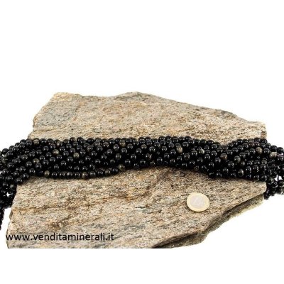 Collana di Ossidiana e inserti d'oro con pietre da 8 mm di diametro