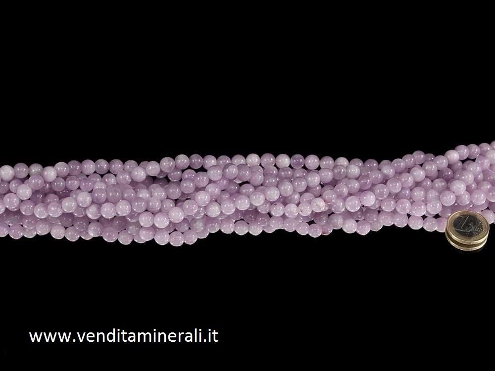 Collana di kunzite con pietre sferiche da 8 mm di diametro