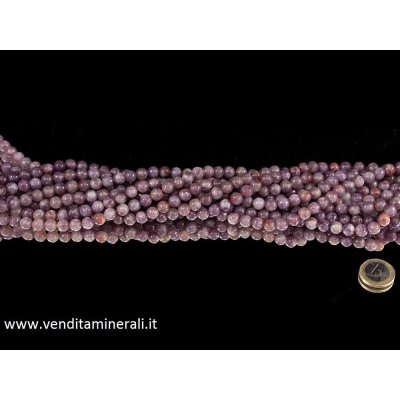 Collana di lepidolite con tormalina, pietre da 8 mm di diametro