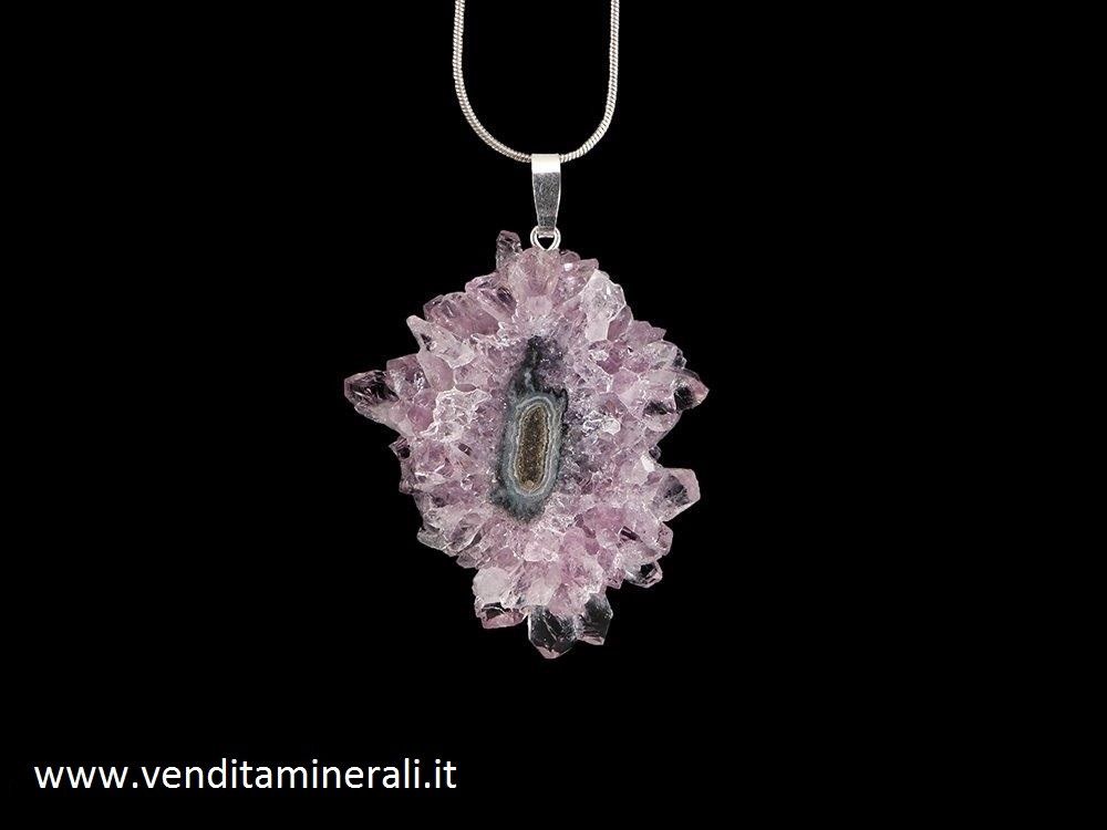 Rosetta di ametista in stalattite - collana in argento 925