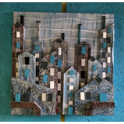 OPERA D'ARTE PAESAGGIO NOTTURNO IN LEGNO MASSELLO