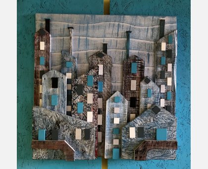 OPERA D'ARTE PAESAGGIO NOTTURNO IN LEGNO MASSELLO