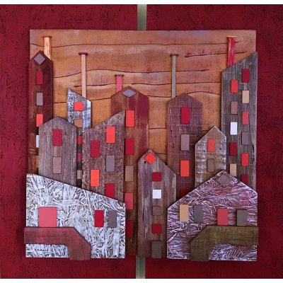 OPERA D'ARTE PAESAGGIO DIURNO IN LEGNO MASSELLO