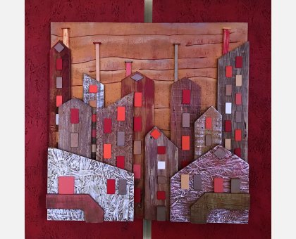 OPERA D'ARTE PAESAGGIO DIURNO IN LEGNO MASSELLO