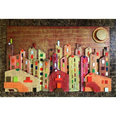 OPERA D'ARTE CITTA' MODERNA IN LEGNO MASSELLO