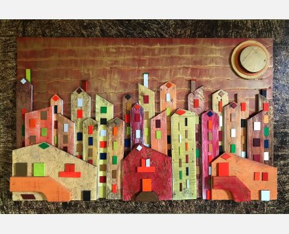 OPERA D'ARTE CITTA' MODERNA IN LEGNO MASSELLO